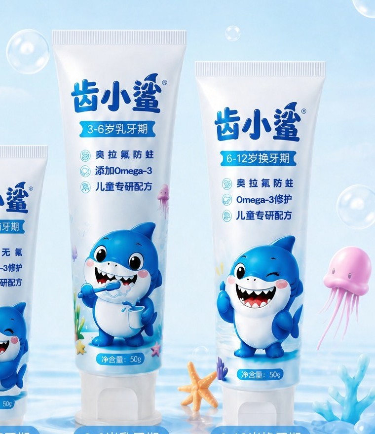 齿小鲨三个年龄段牙膏